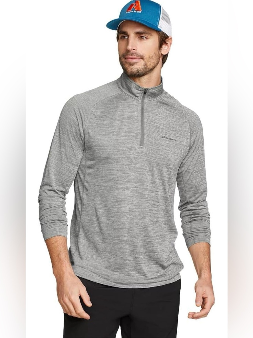 Eddie Bauer Men's Athletic 1/4 Zip Shirt Large Freedry Moisture Wicking Cinder